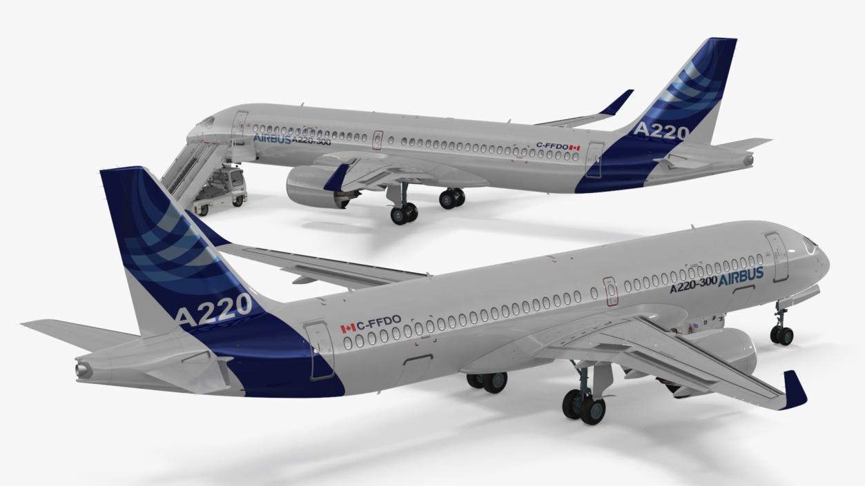 3D Airbus A220 with Passenger Boarding Stairs Car