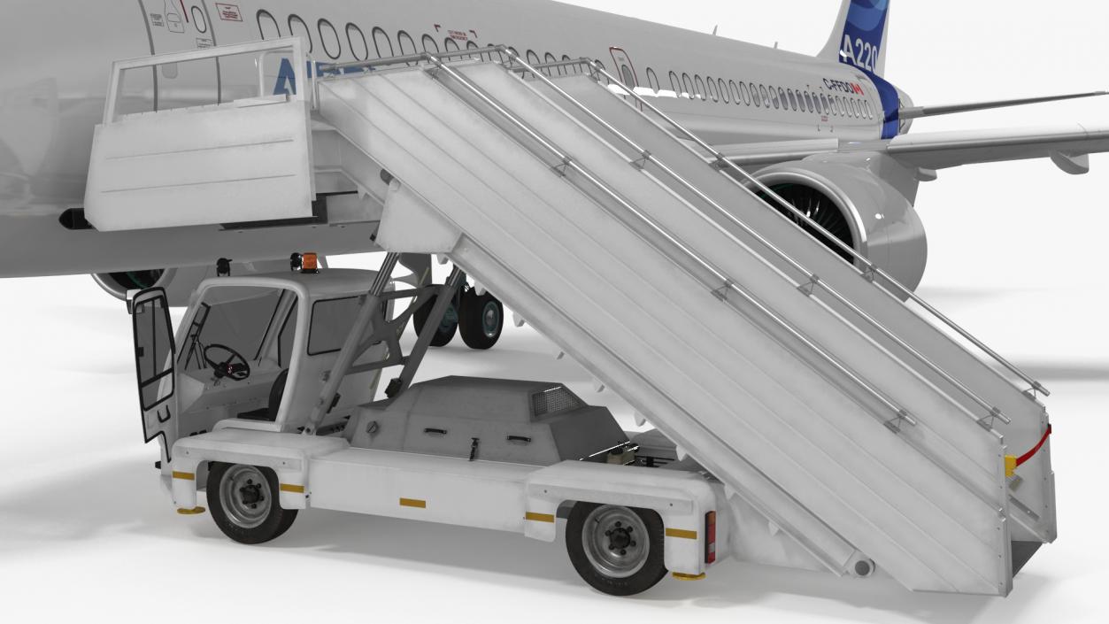 3D Airbus A220 with Passenger Boarding Stairs Car