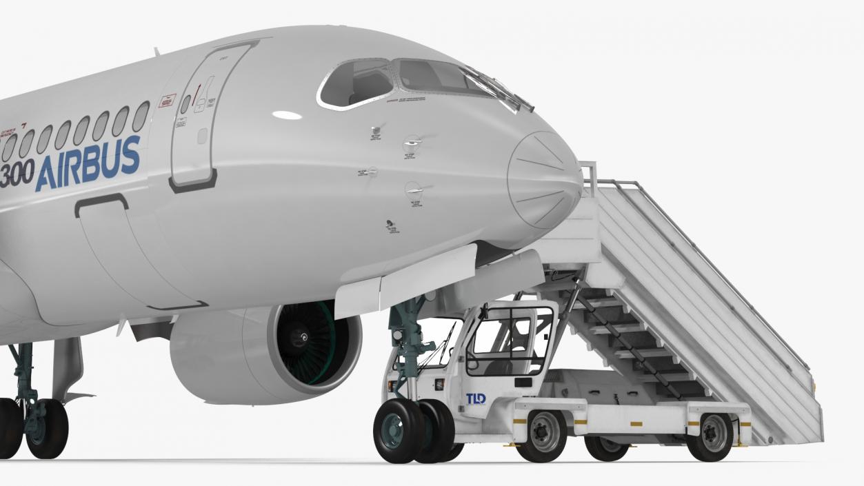 3D Airbus A220 with Passenger Boarding Stairs Car