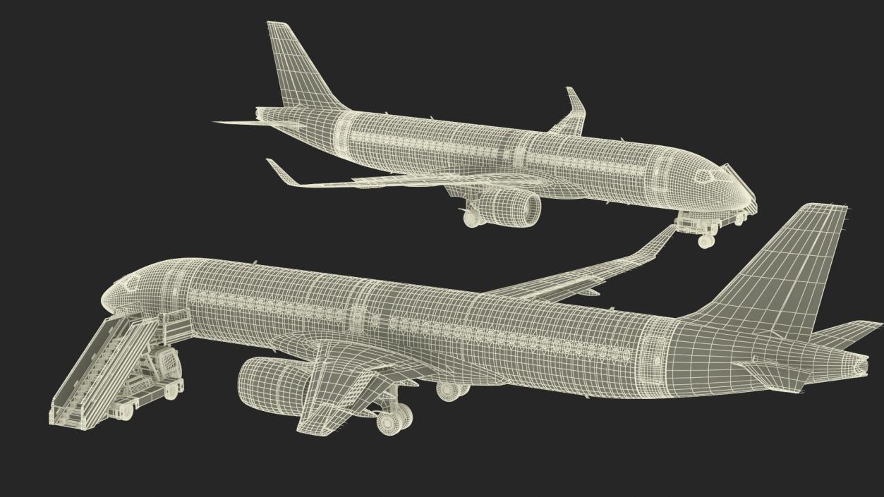 3D Airbus A220 with Passenger Boarding Stairs Car