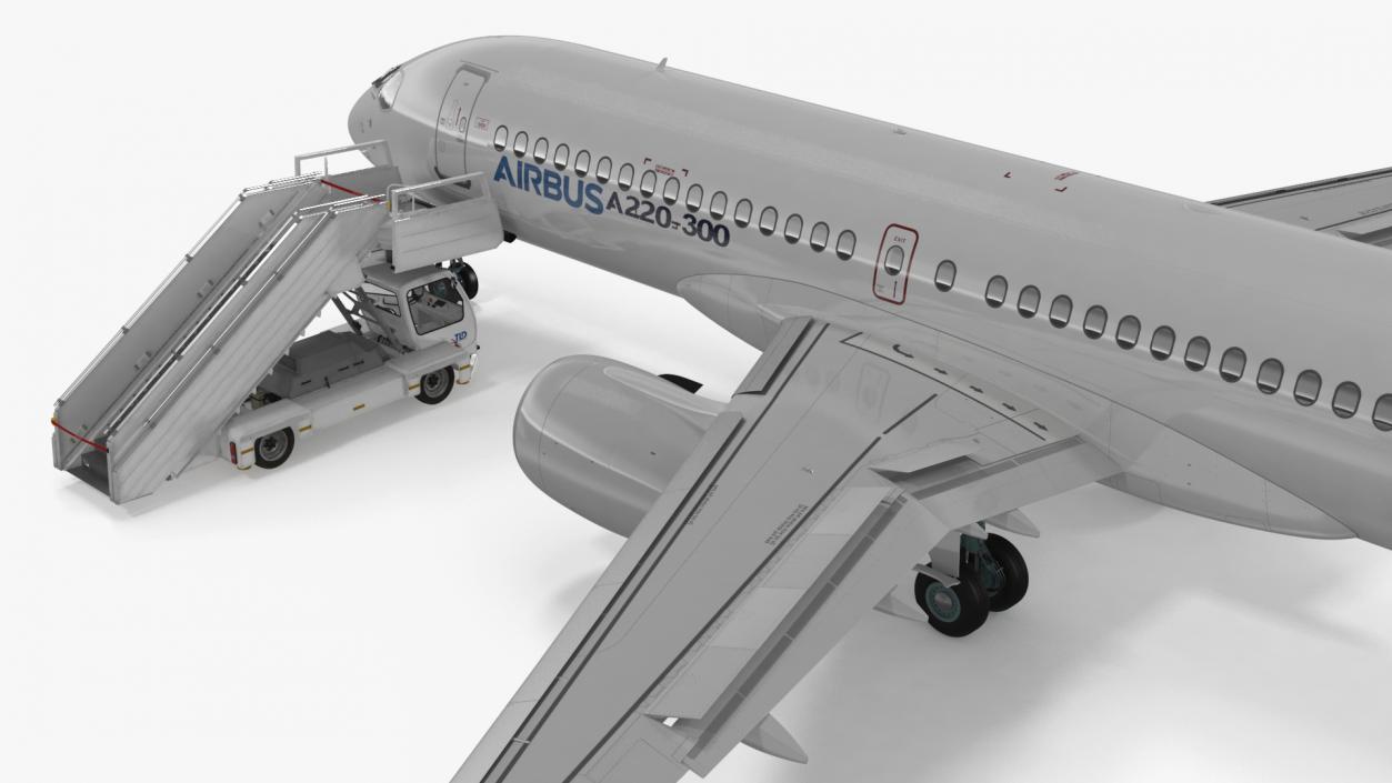 3D Airbus A220 with Passenger Boarding Stairs Car