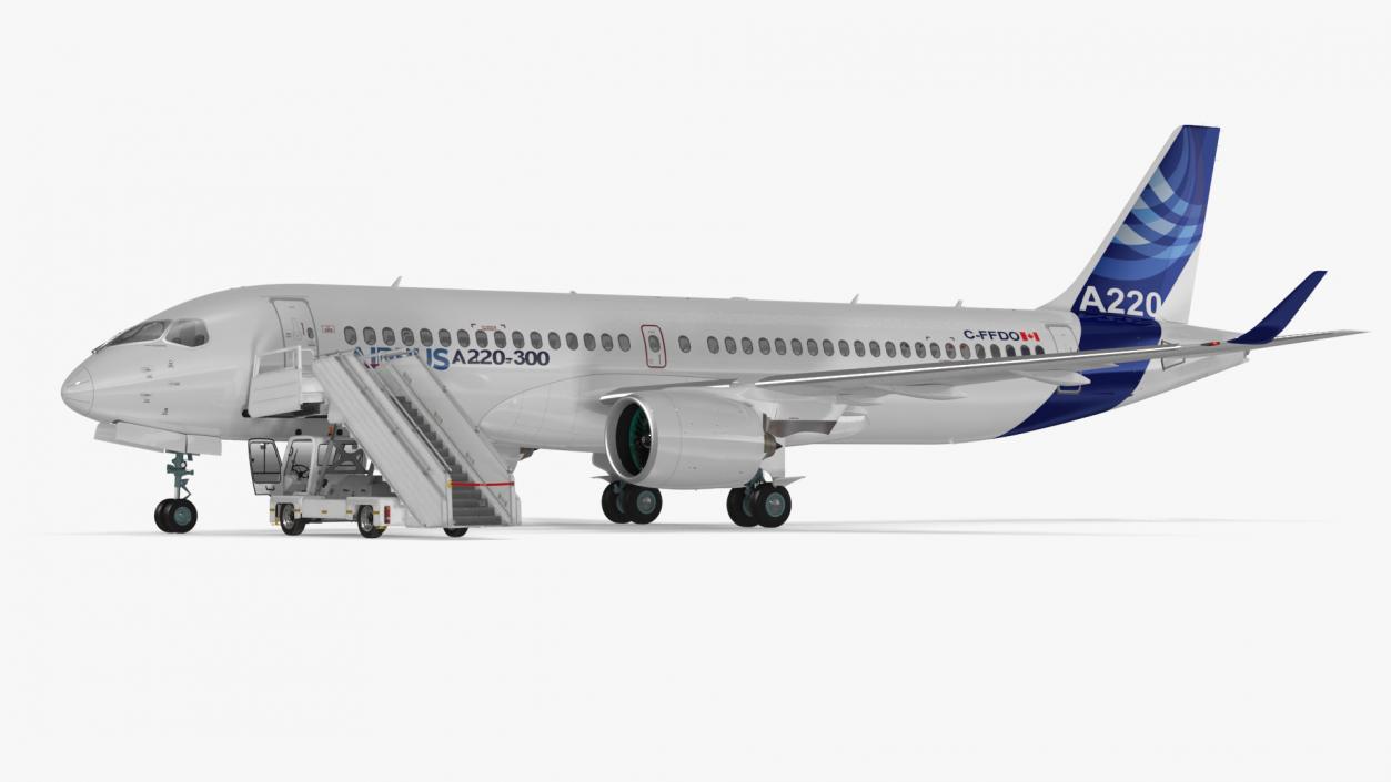 3D Airbus A220 with Passenger Boarding Stairs Car