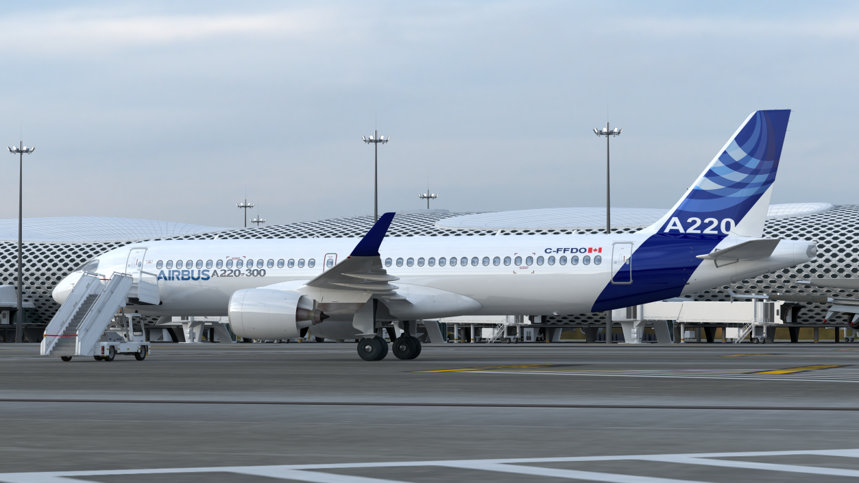 3D Airbus A220 with Passenger Boarding Stairs Car