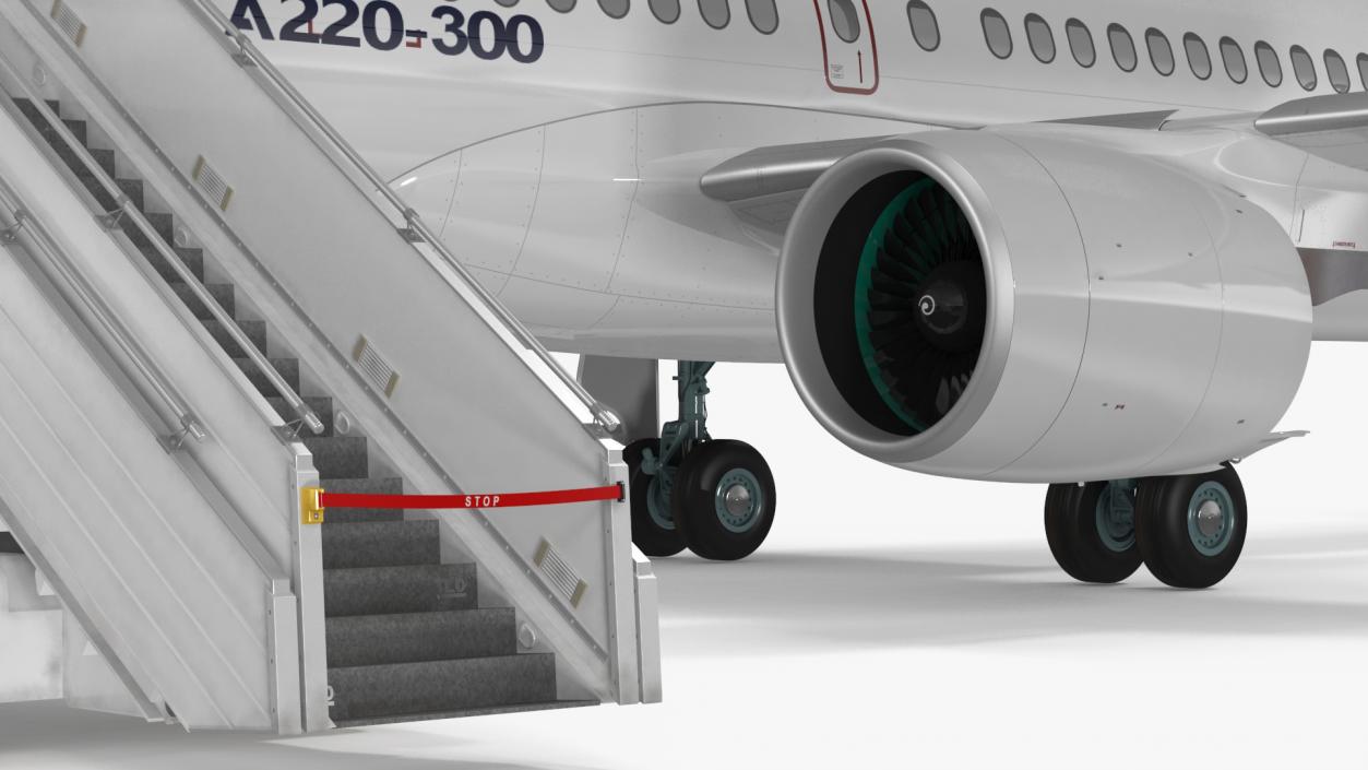 3D Airbus A220 with Passenger Boarding Stairs Car