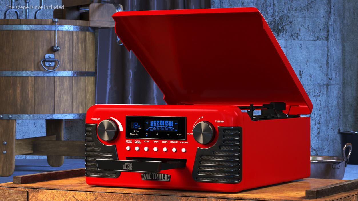 3D Victrola Red Retro Turntable model