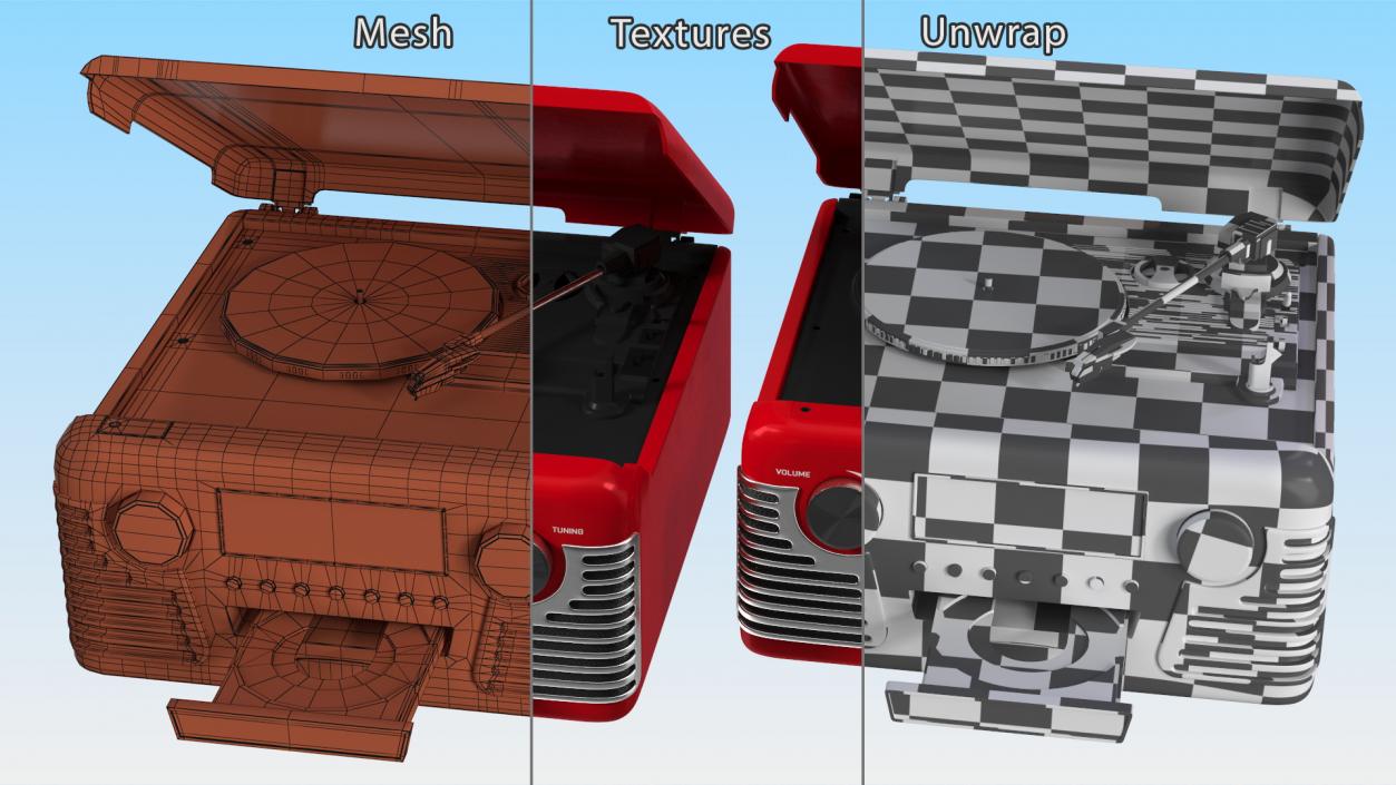 3D Victrola Red Retro Turntable model