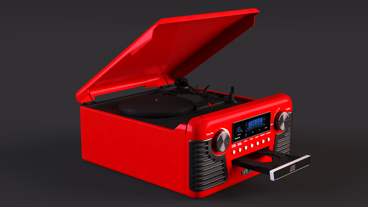 3D Victrola Red Retro Turntable model