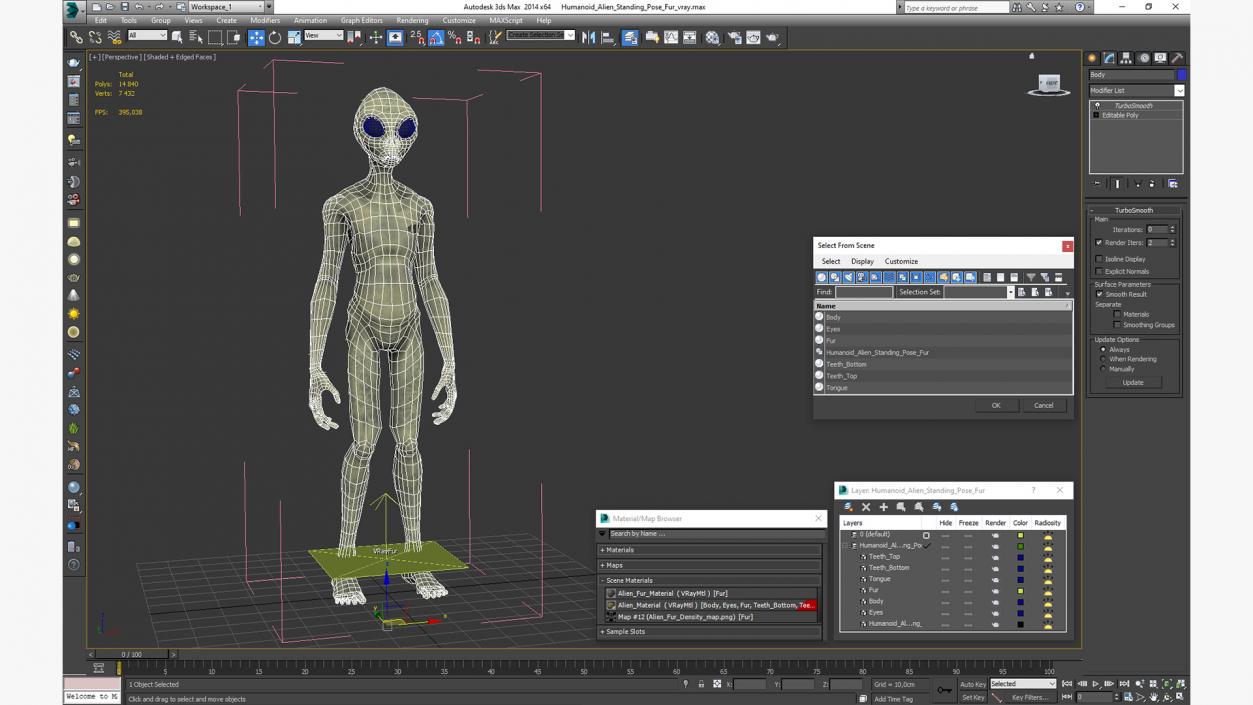 Humanoid Alien Standing Pose Fur 3D