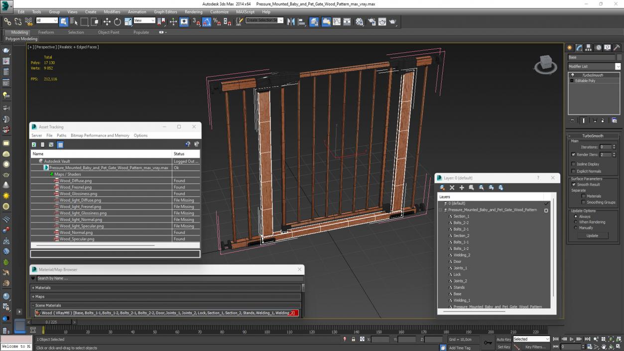 Pressure Mounted Baby and Pet Gate Wood Pattern 3D