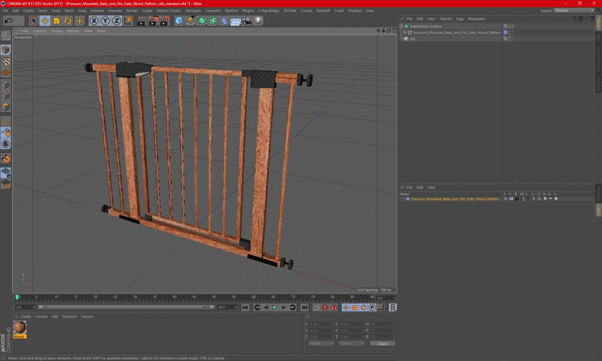 Pressure Mounted Baby and Pet Gate Wood Pattern 3D