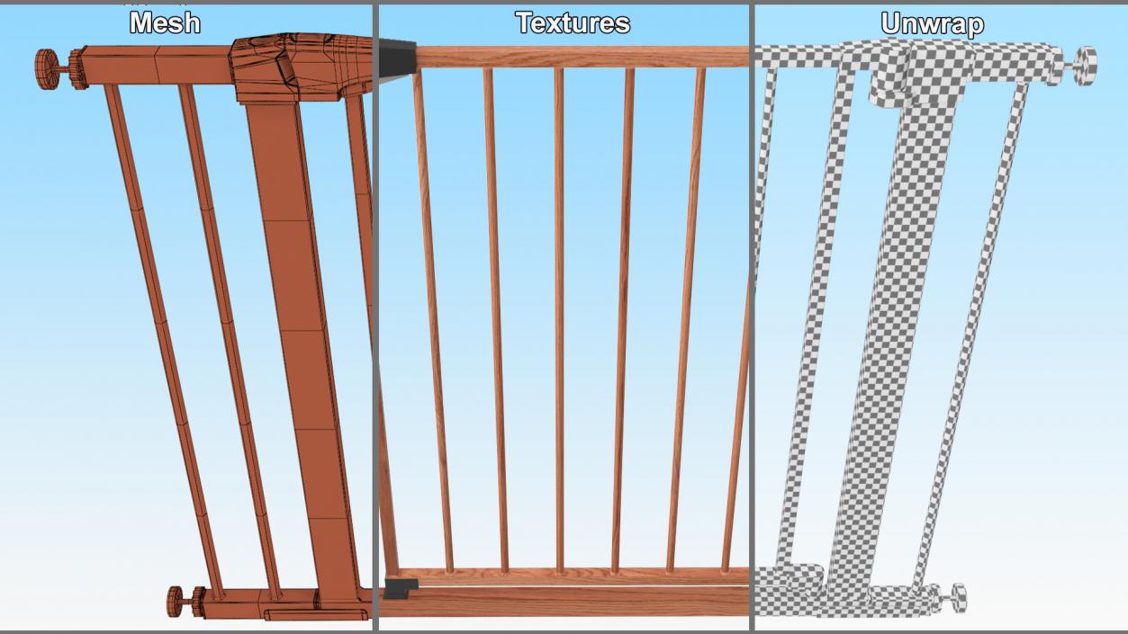 Pressure Mounted Baby and Pet Gate Wood Pattern 3D