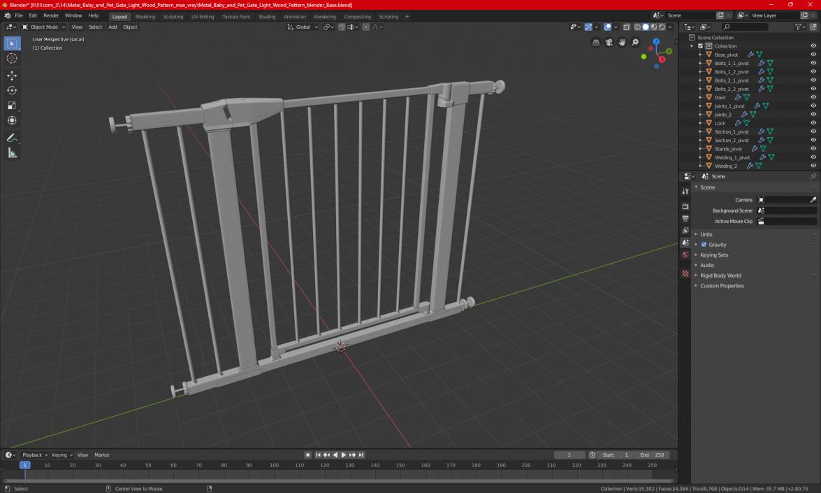 Pressure Mounted Baby and Pet Gate Wood Pattern 3D