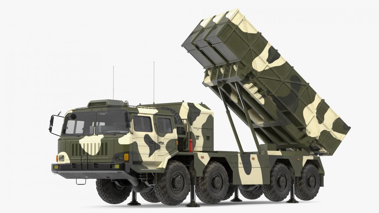 Chinese MLRS WS-2D Green Camouflage Rigged 3D