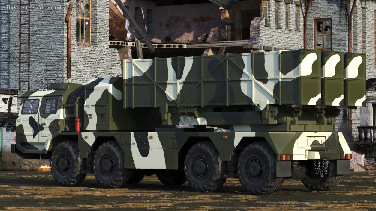 Chinese MLRS WS-2D Green Camouflage Rigged 3D