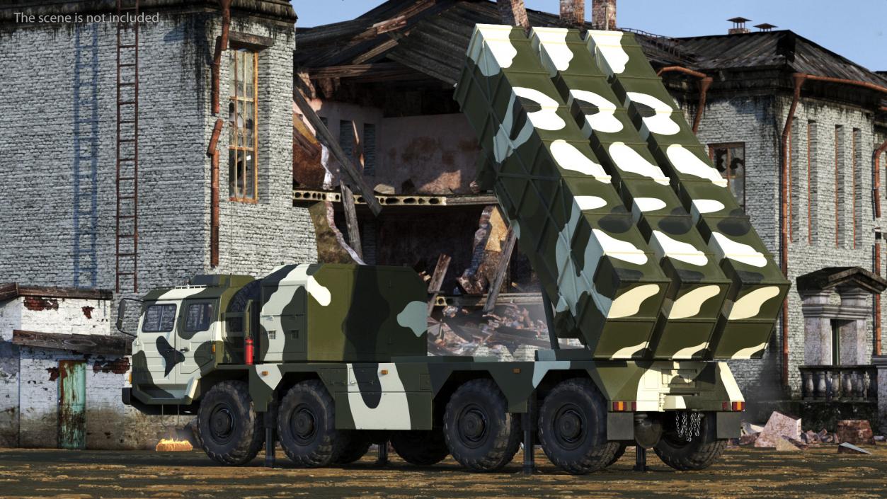 Chinese MLRS WS-2D Green Camouflage Rigged 3D