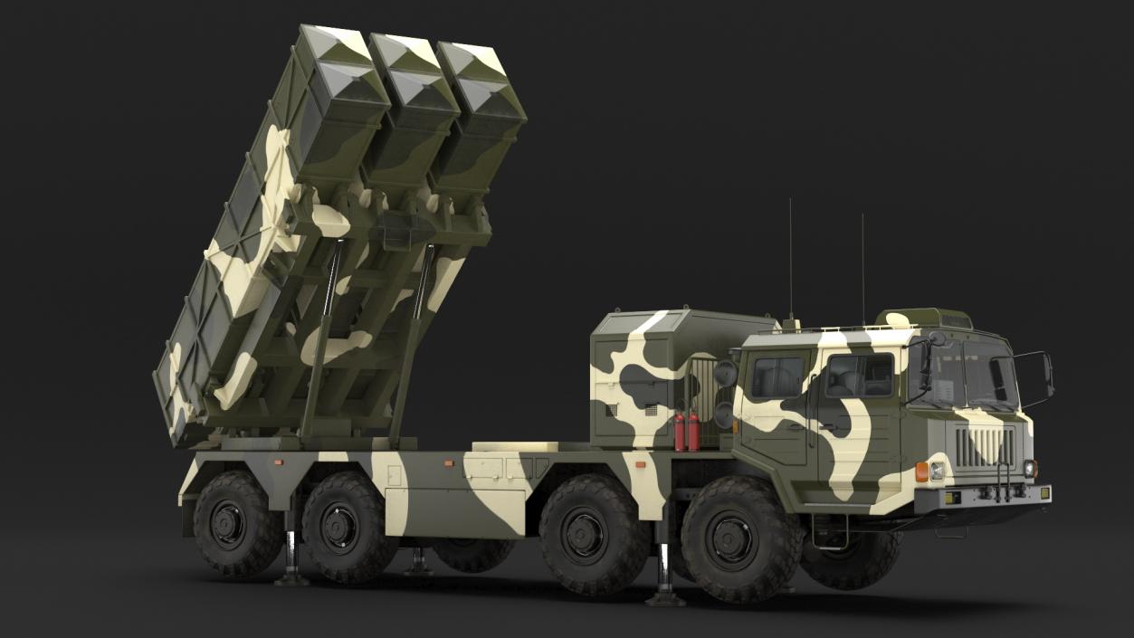 Chinese MLRS WS-2D Green Camouflage Rigged 3D