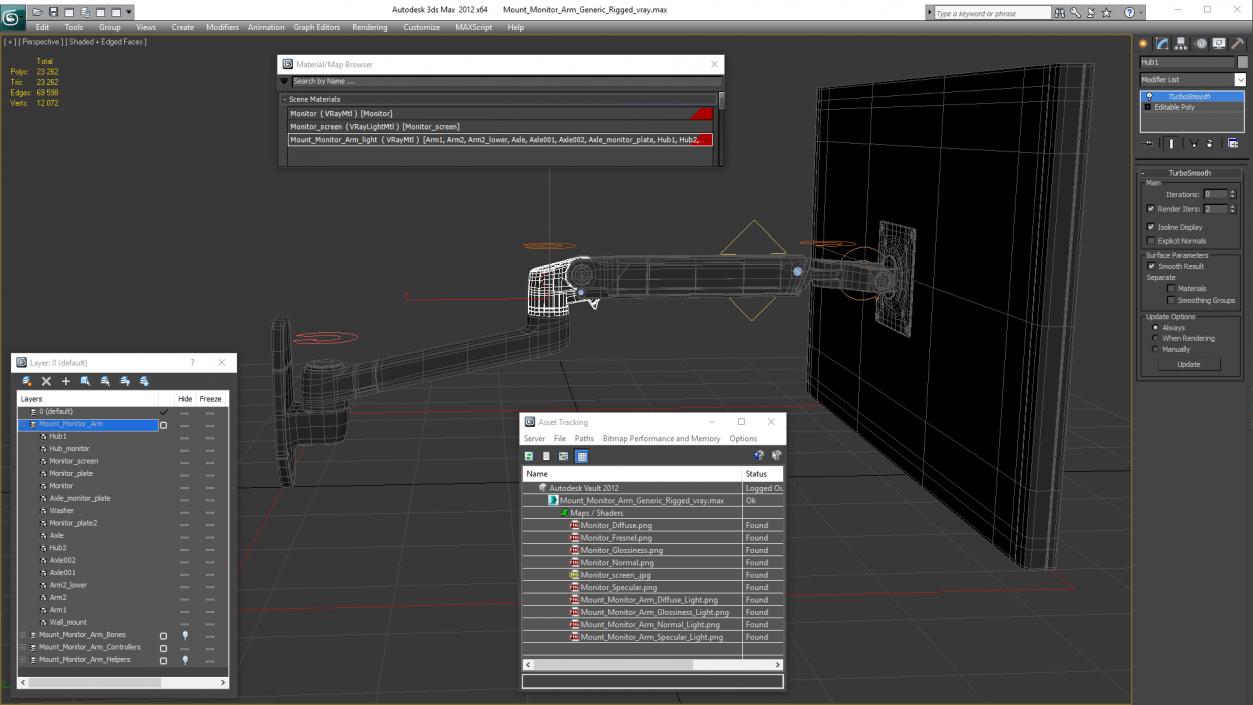 Mount Monitor Arm Generic Rigged 3D