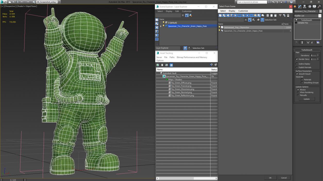 Spaceman Toy Character Green Happy Pose 3D model