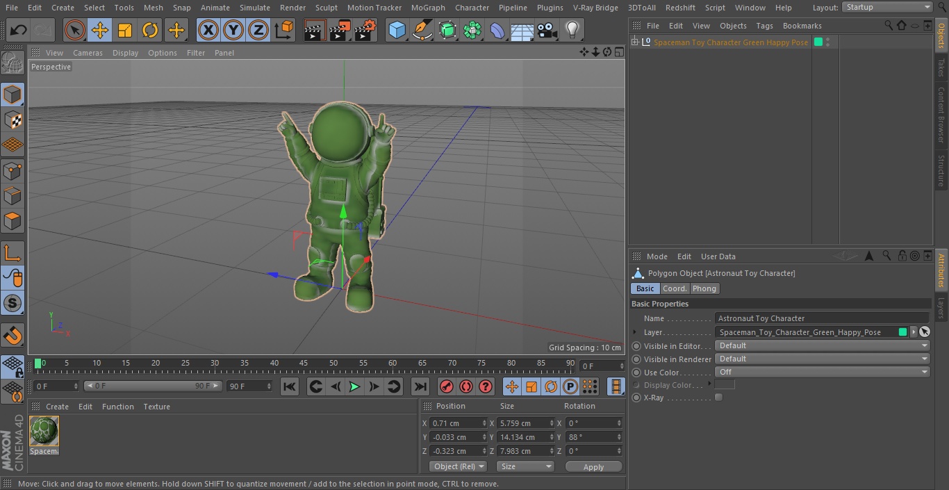 Spaceman Toy Character Green Happy Pose 3D model