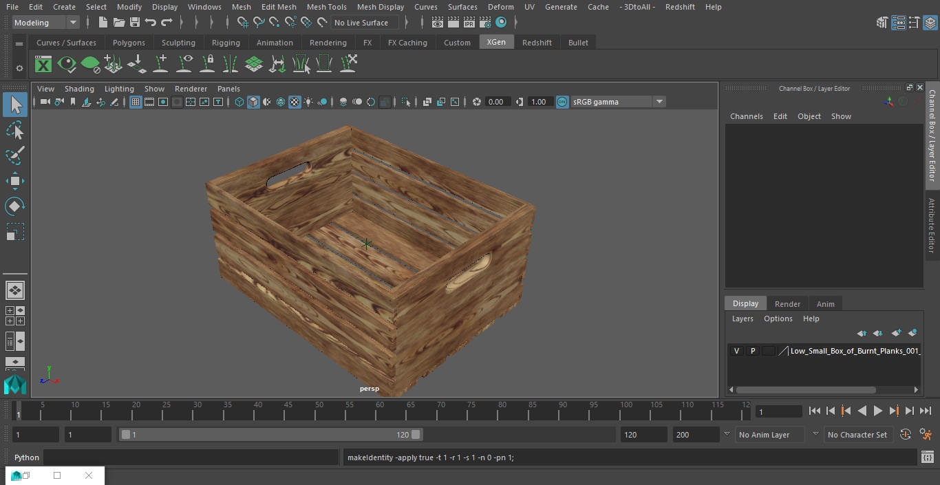 Low Small Box of Burnt Planks 3D model