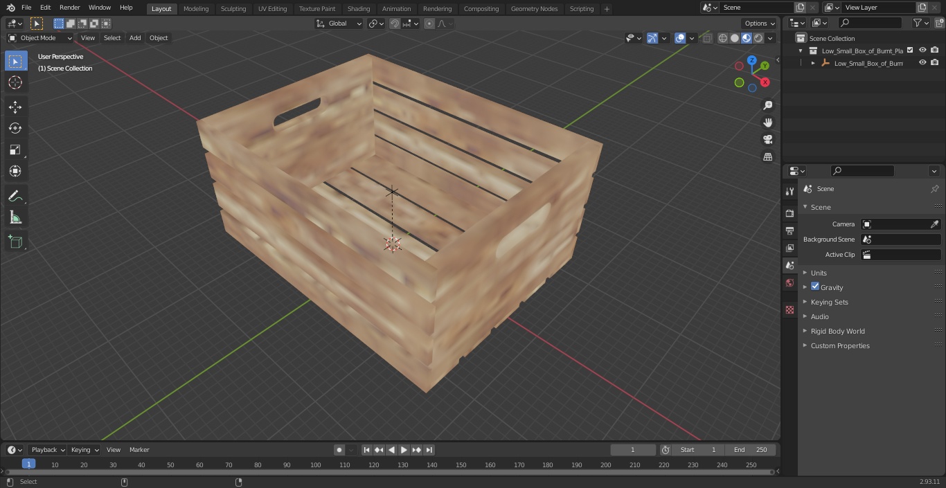 Low Small Box of Burnt Planks 3D model