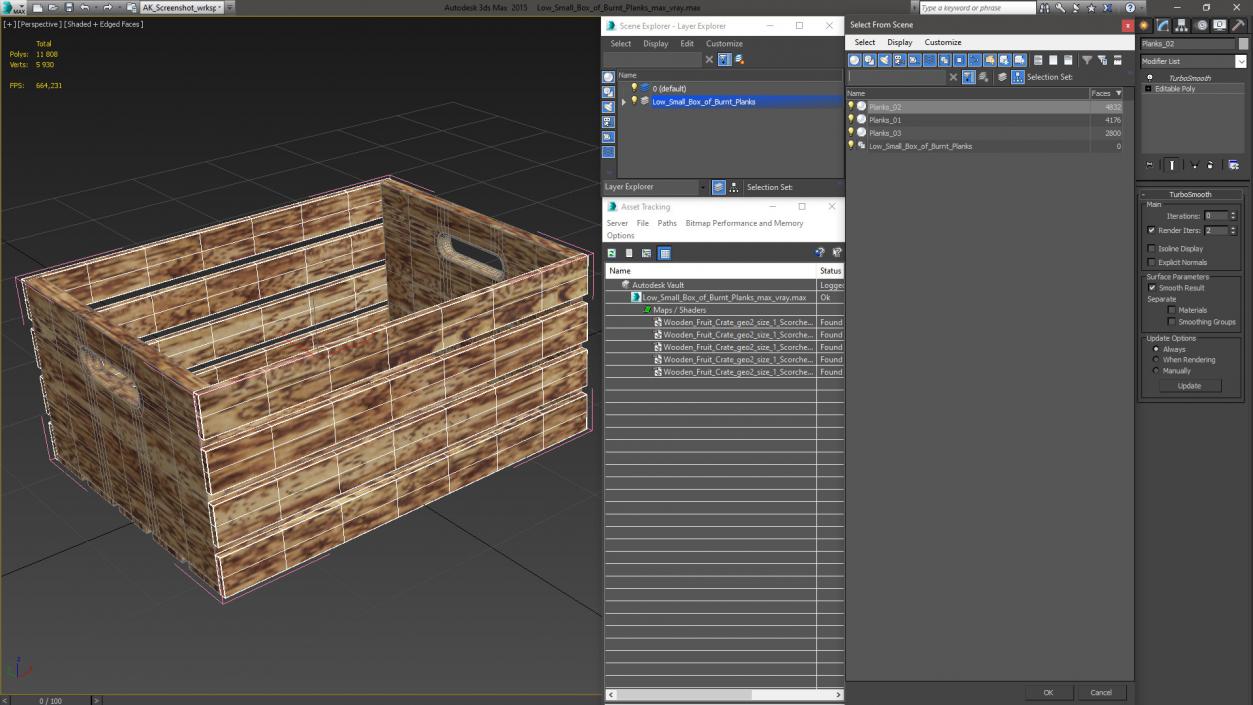 Low Small Box of Burnt Planks 3D model