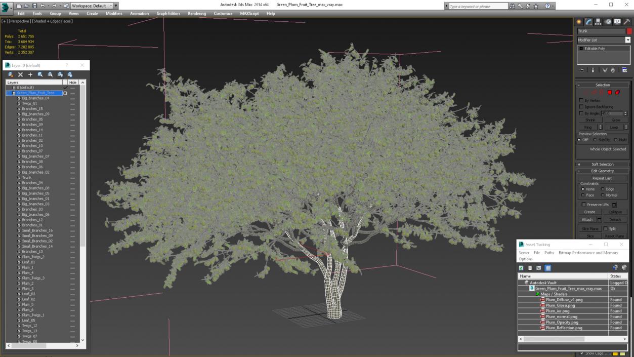 3D Green Plum Fruit Tree