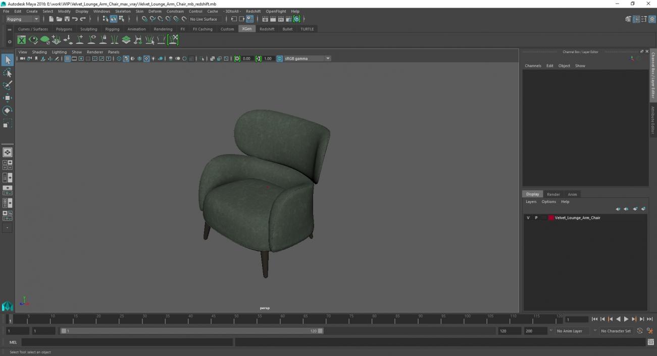 3D Velvet Lounge Arm Chair model