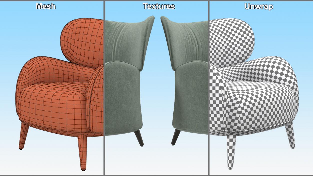 3D Velvet Lounge Arm Chair model