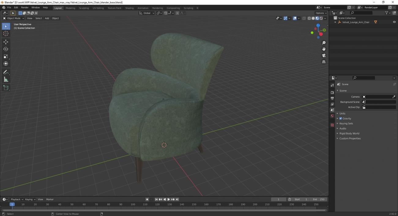 3D Velvet Lounge Arm Chair model