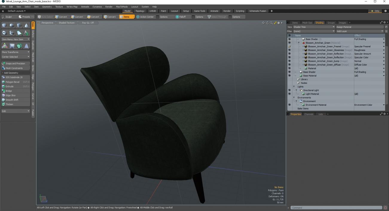 3D Velvet Lounge Arm Chair model