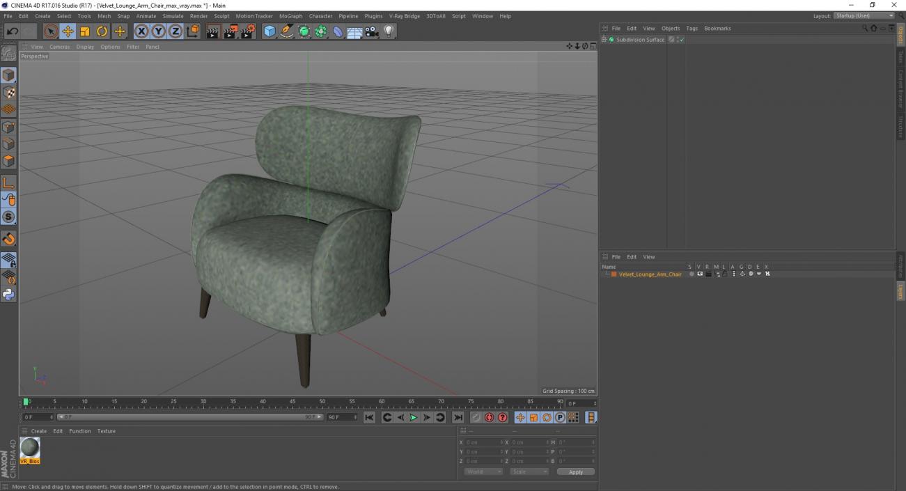 3D Velvet Lounge Arm Chair model