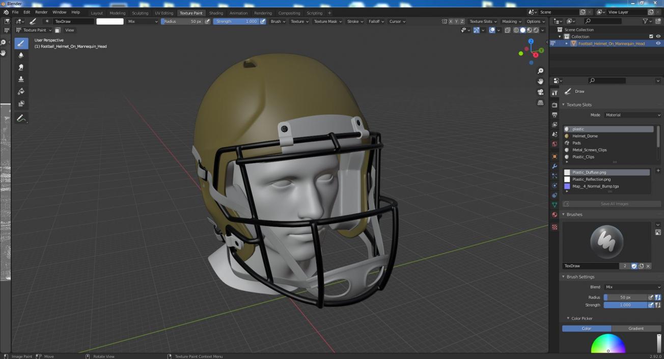 3D Football Helmet on Mannequin Head model