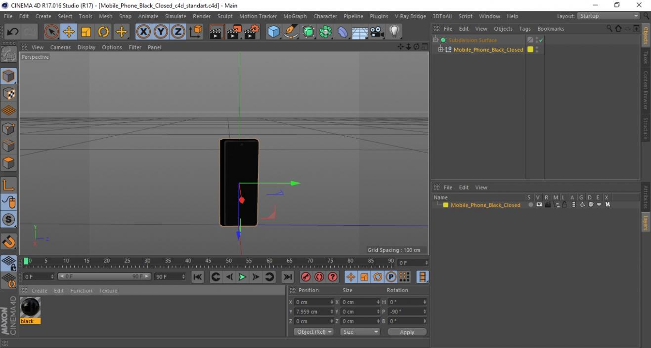 3D model Mobile Phone Black Closed