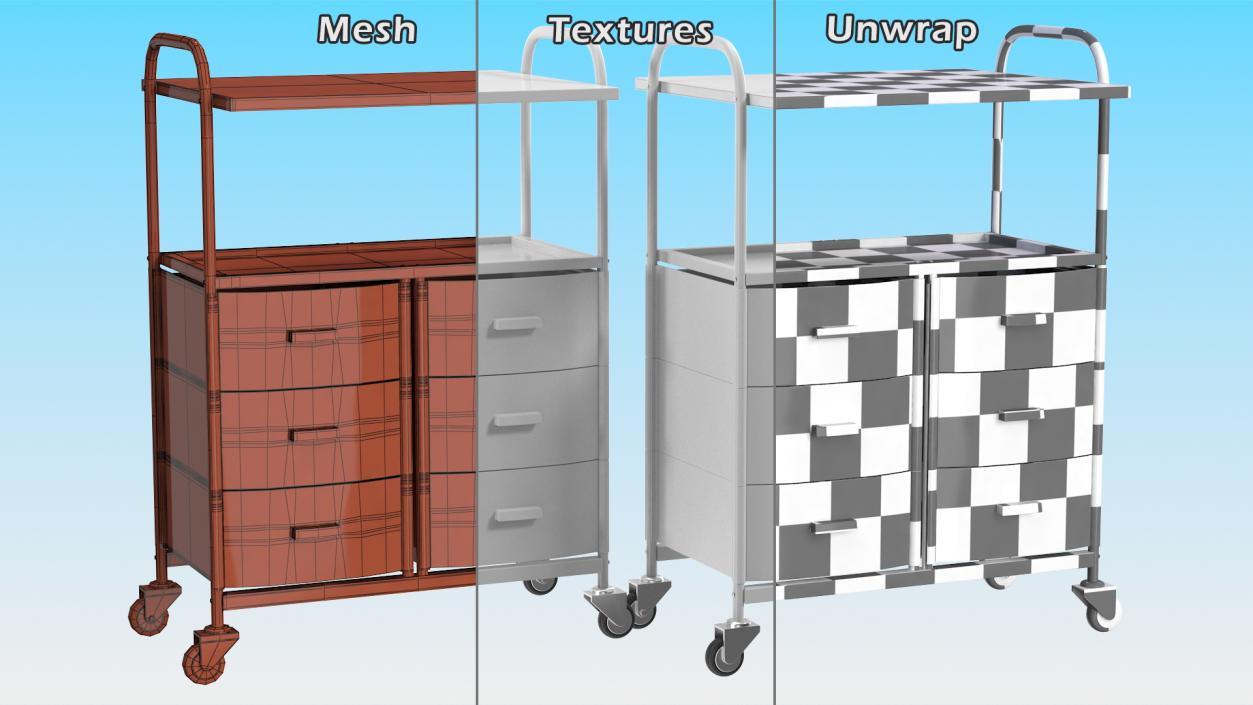 3D model Doctors Office Cart on Wheels White