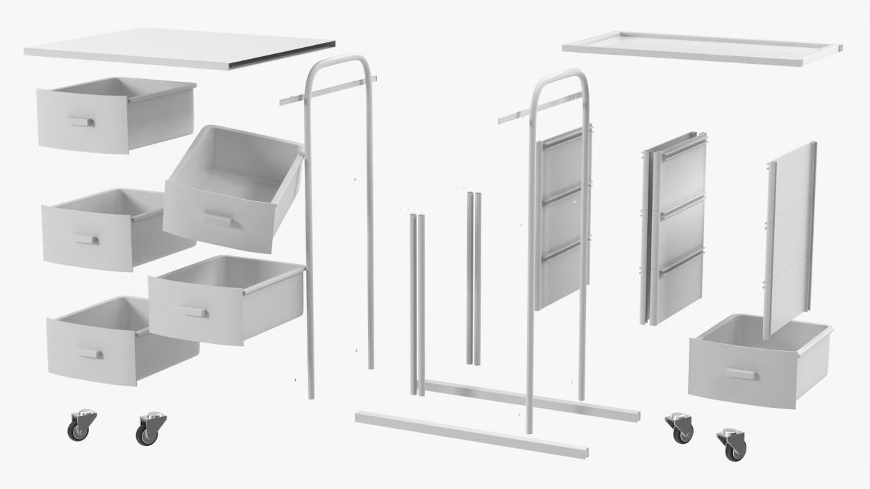 3D model Doctors Office Cart on Wheels White