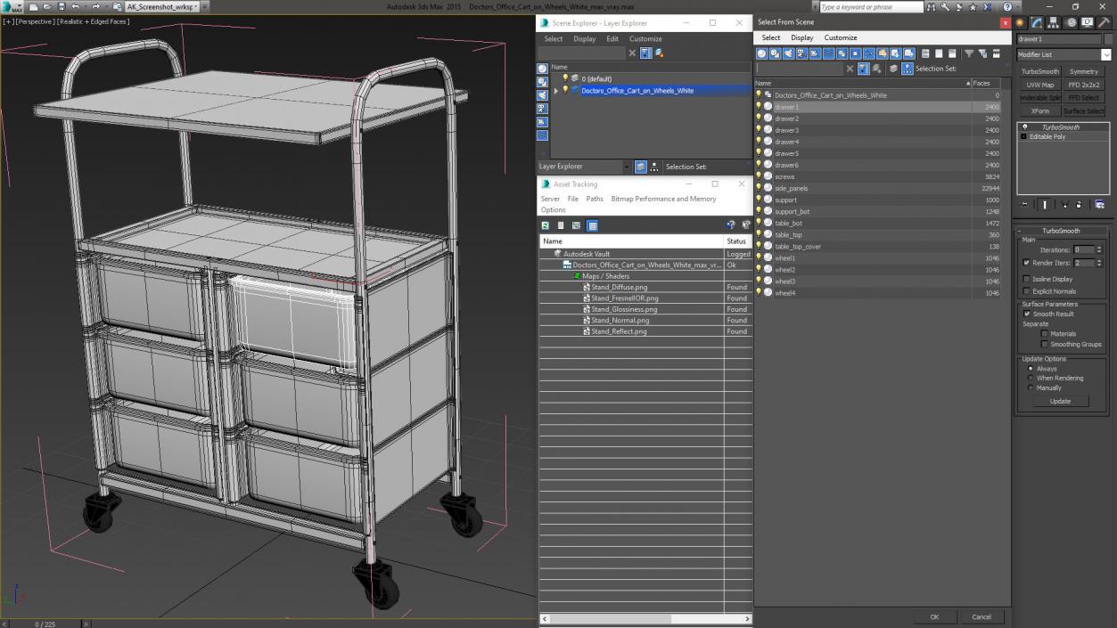 3D model Doctors Office Cart on Wheels White