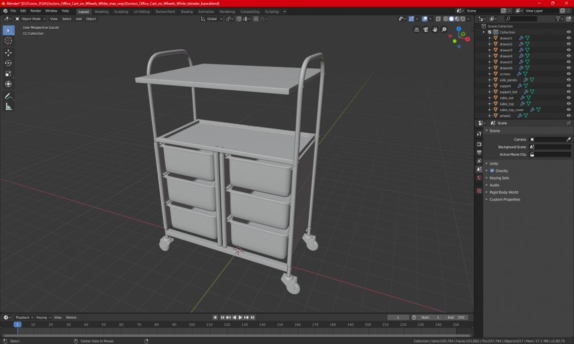 3D model Doctors Office Cart on Wheels White