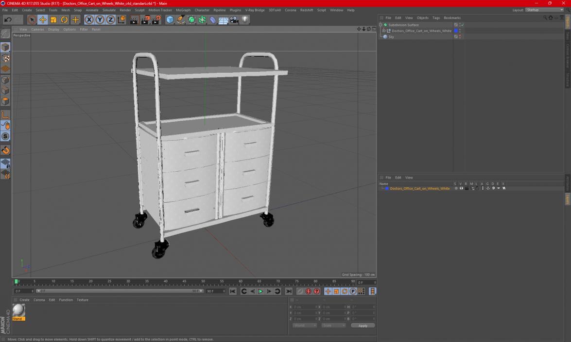 3D model Doctors Office Cart on Wheels White