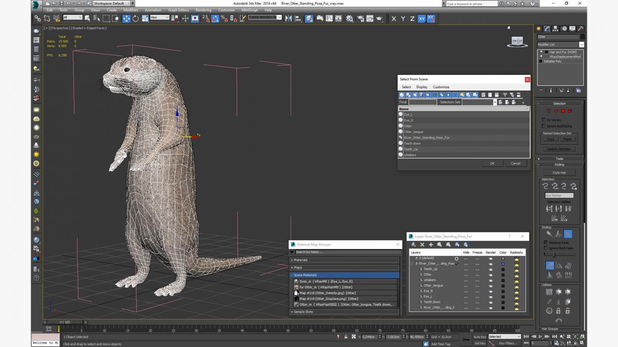 River Otter Standing Pose Fur 3D model