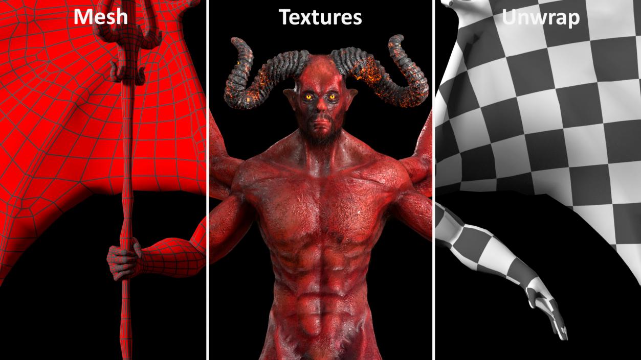 3D model Devil Character with Trident Neutral Pose Fur