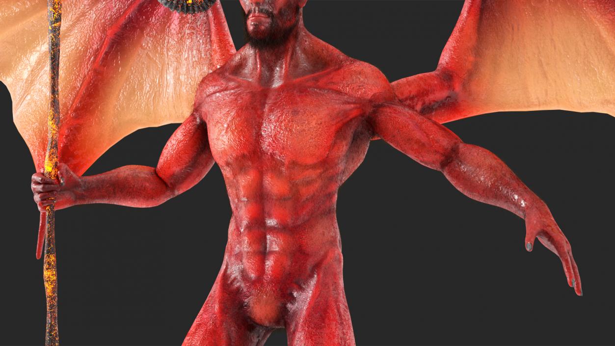 3D model Devil Character with Trident Neutral Pose Fur