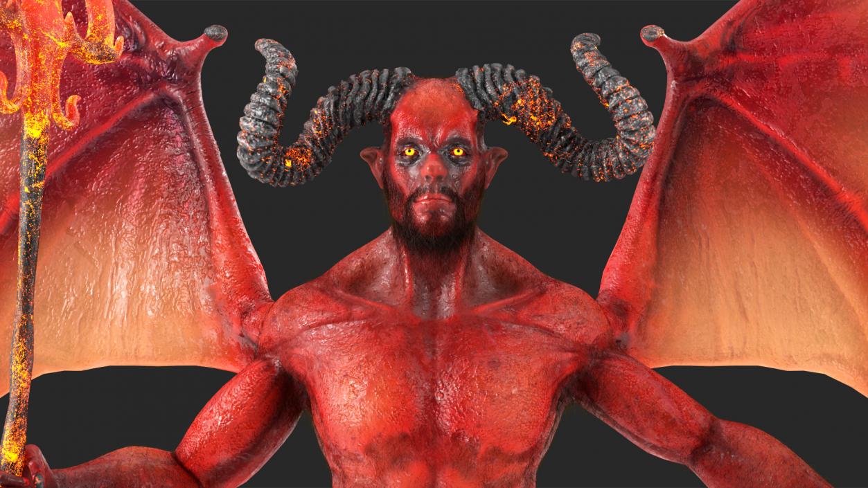 3D model Devil Character with Trident Neutral Pose Fur