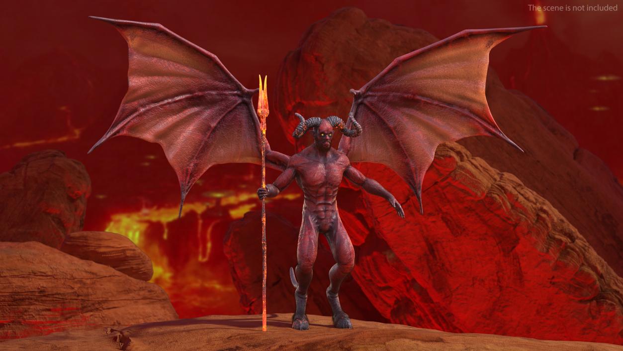 3D model Devil Character with Trident Neutral Pose Fur