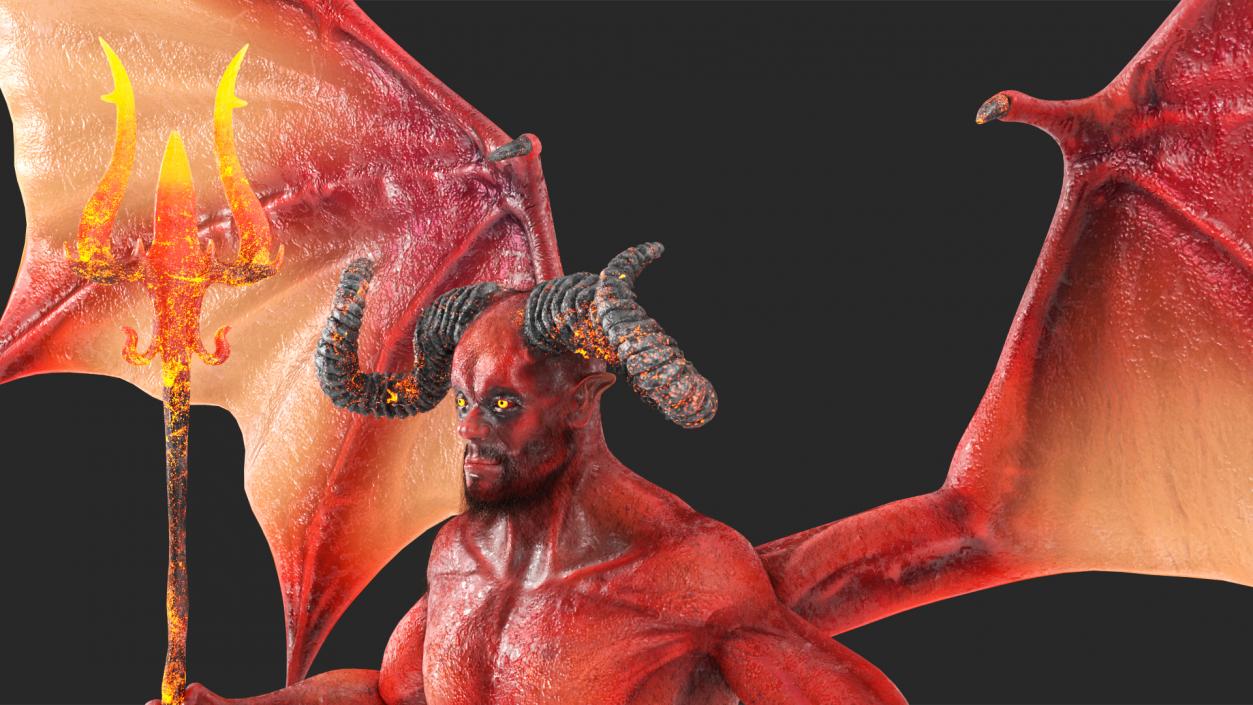 3D model Devil Character with Trident Neutral Pose Fur