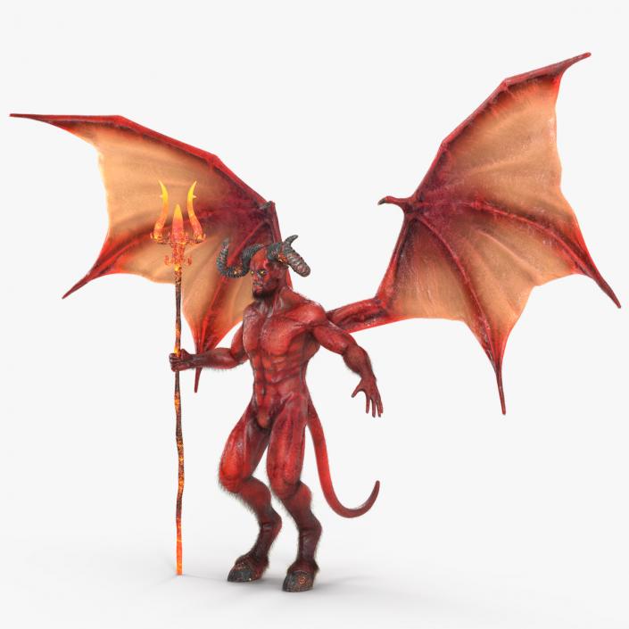 3D model Devil Character with Trident Neutral Pose Fur