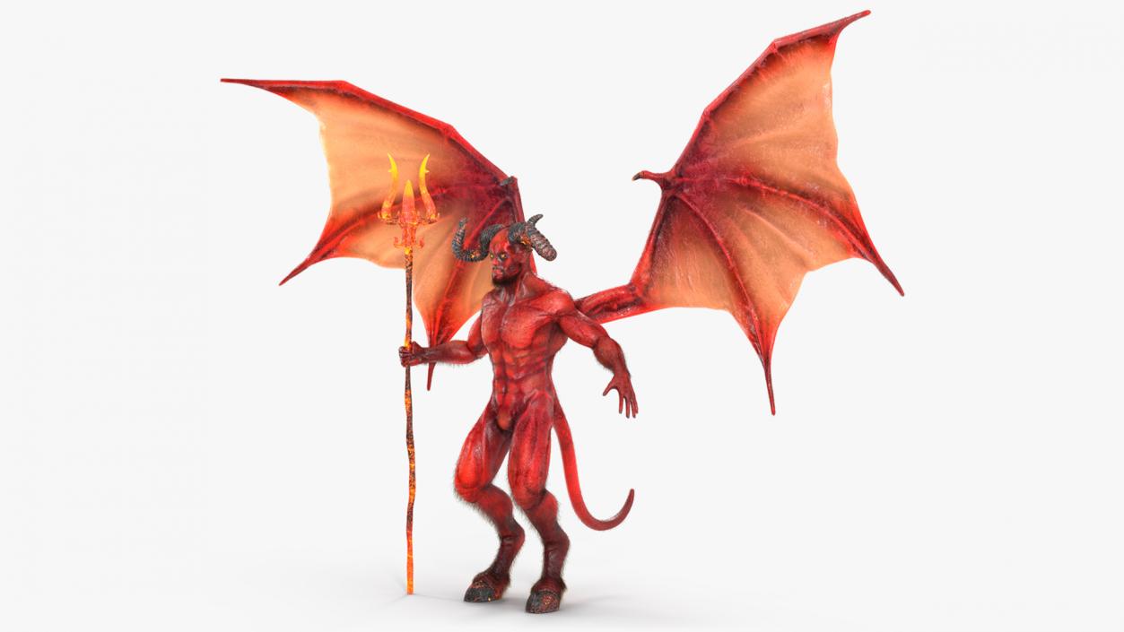 3D model Devil Character with Trident Neutral Pose Fur