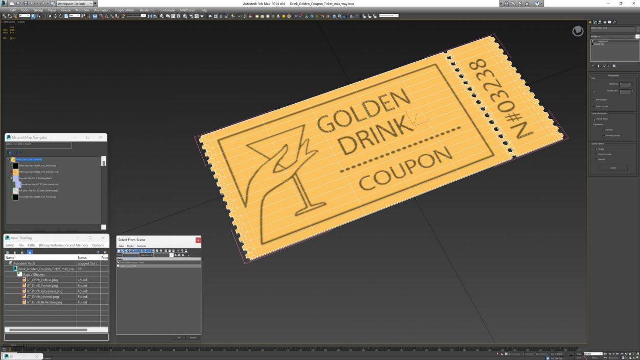 3D Drink Golden Coupon Ticket