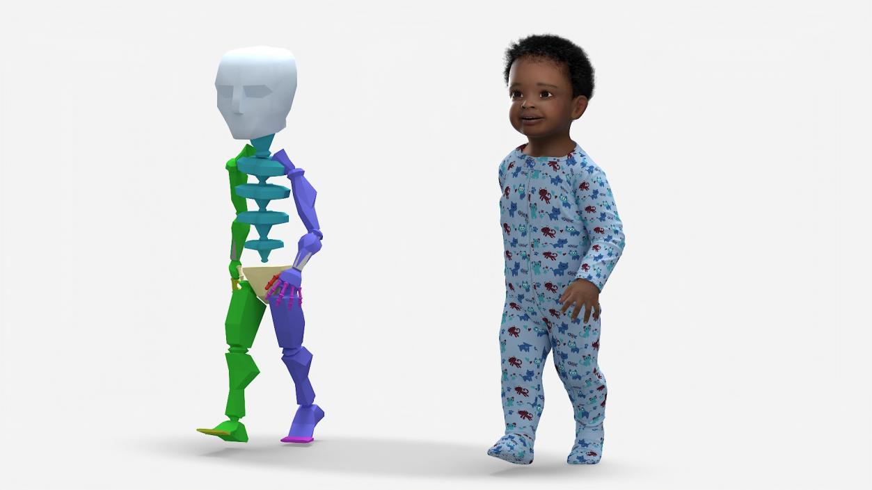 3D model Black Toddler Boy in Bed Standing Rigged