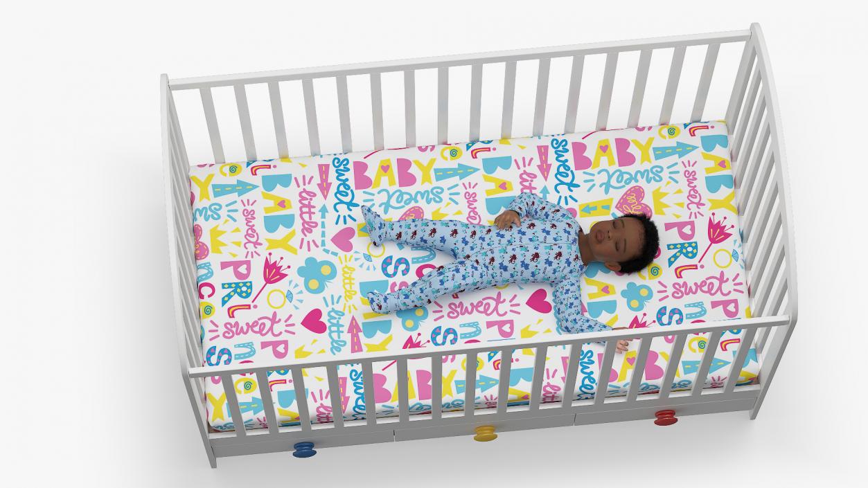 3D model Black Toddler Boy in Bed Standing Rigged